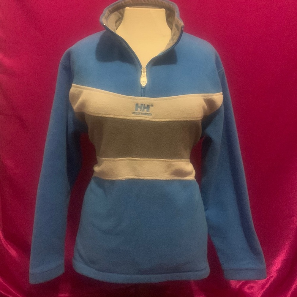 Helly Hansen size s/m fleece blue and gray pullover sweater. Like new